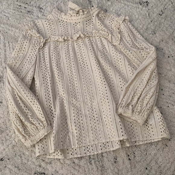 MADEWELL EYELET MOCKNECK RUFFLE TOP - Picture 3 of 10
